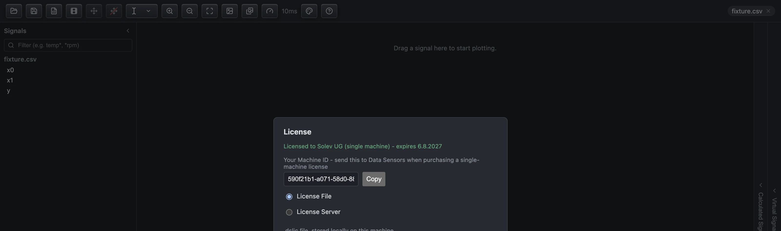 License dialog showing an activated single-machine license with its expiry date