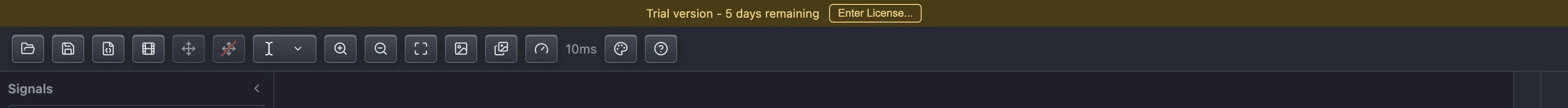 Trial version banner showing 5 days remaining with an Enter License button